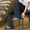 New pure black skinny skinny trousers for men in the spring of 2025. Large-sized, versatile, slightly flared, high-end casual pants Specification image